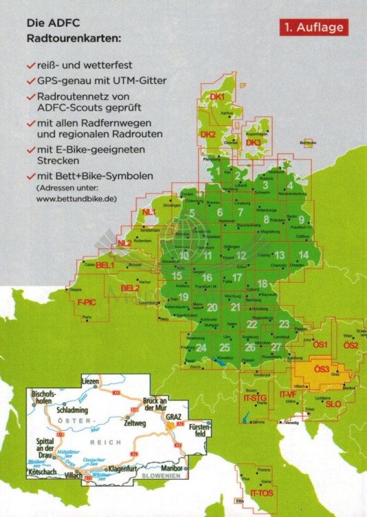 Austria, Styria, Karyntia 1:150 000. Wodoodporna mapa rowerowa wydawnictwa ADFC. Okładka - tył