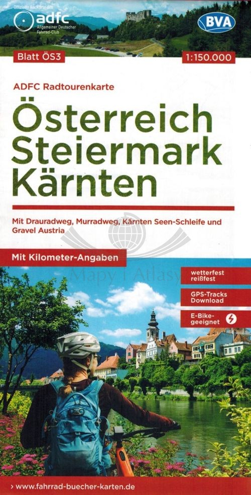 Austria, Styria, Karyntia 1:150 000. Wodoodporna mapa rowerowa. ADFC