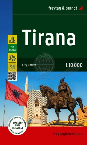 Tirana 1:10 000. Wodoodporna mapa / Plan miasta wydawnictwa Freytag & Berndt. Okładka
