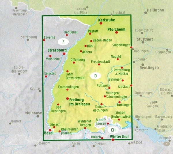 Schwarzwald 1:150 000. Mapa samochodowo-turystyczna wydawnictwa Freytag &amp; Berndt. Zasięg