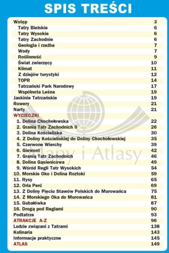 Tatry. Ilustrowany przewodnik z mapami wydawnictwa Galileos. Spis treści