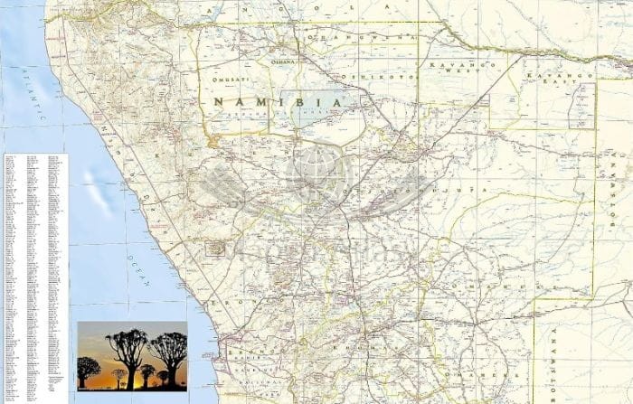 Namibia. Wodoodporna mapa samochodowo-turystyczn wydawnictwa National Geographic. Druga srtrona