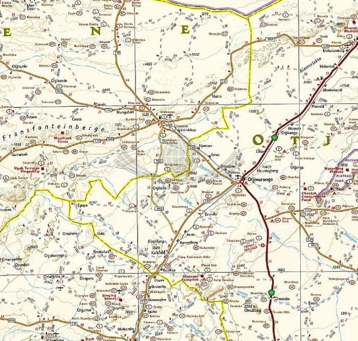 Namibia. Wodoodporna mapa samochodowo-turystyczn wydawnictwa National Geographic. Fragment 1