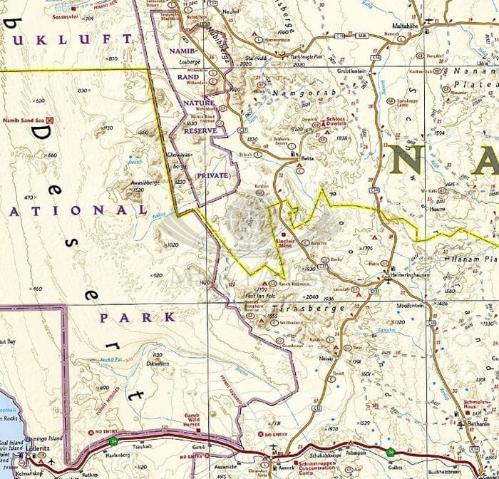 Namibia. Wodoodporna mapa samochodowo-turystyczn wydawnictwa National Geographic. Fragment 2