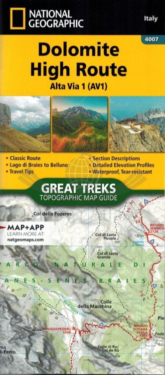 Dolomite High Route / Dolomity Alta Via1. Wodoodporny atlas turystyczny wydawnictwa National Geographic. Okładka