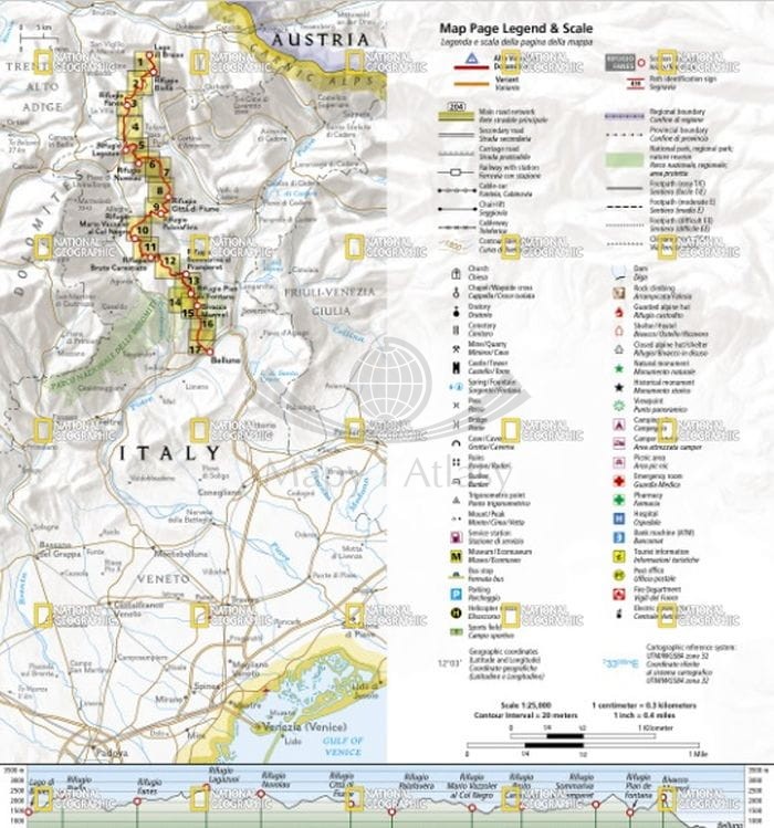 Dolomite High Route / Dolomity Alta Via1. Wodoodporny atlas turystyczny wydawnictwa National Geographic. Legenda