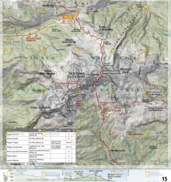 Dolomite High Route / Dolomity Alta Via1. Wodoodporny atlas turystyczny wydawnictwa National Geographic. Fragment