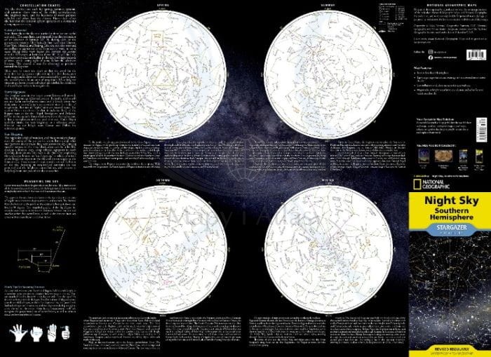 Nocne niebo - półkula południowa / The Night Sky. Wodoodporna mapa wydawnictwa National Geographic. Druga strona