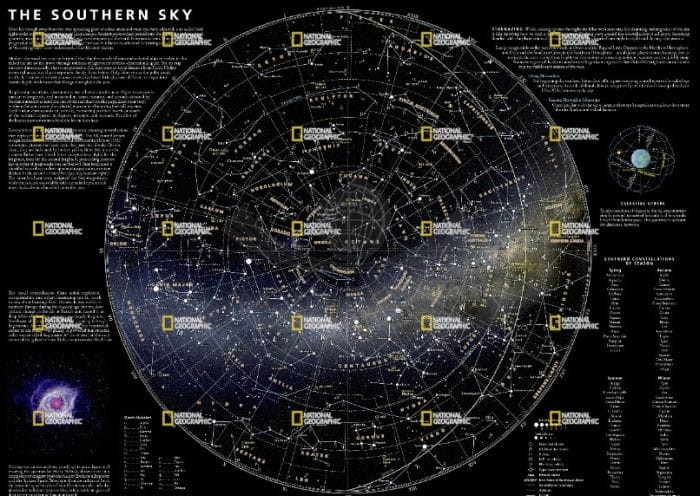 Nocne niebo - półkula południowa / The Night Sky. Wodoodporna mapa wydawnictwa National Geographic. Pierwsza strona