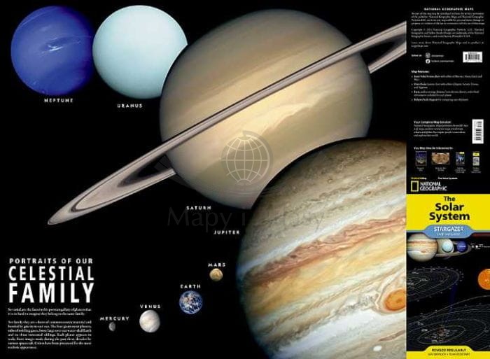 Układ Słoneczny/ The Solar System. Wodoodporna mapa wydawnictwa National Geographic. Pierwsza strona