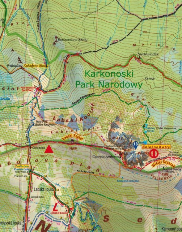 Polskie i Czeskie Karkonosze 1:25 000. Mapa turystyczna wydawnictwa Galileos. Fragment 2