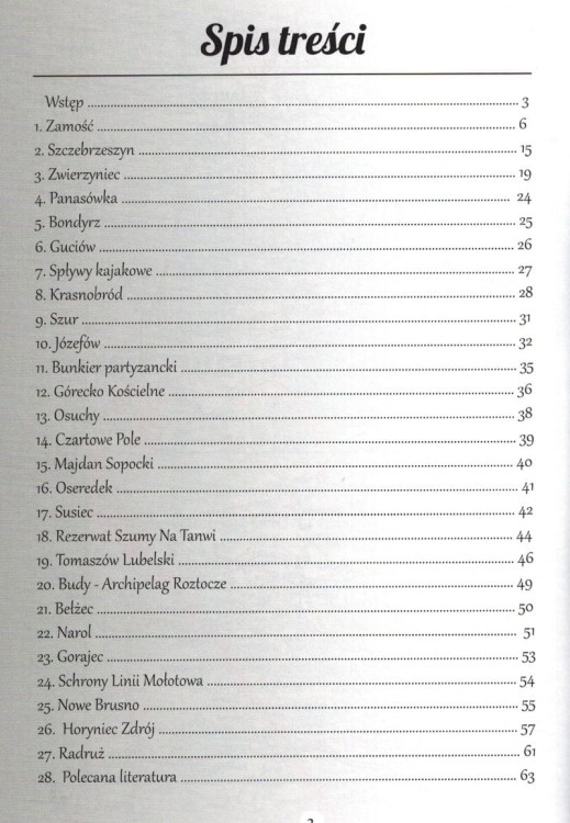 Roztocze, Zamość, Puszcza Solska. Przewodnik po atrakcjach. Spis treści