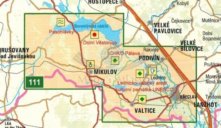 Zahrada Evropy. Lednicko - Valtice, Palava, Mikulov. Mapa turystyczna 111 w etui wydawnictwa Geodezie On Line. Zasięg