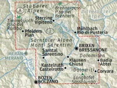 Południowy Tyrol, Trydent - Górna Adyga. Zestaw czterech map turystycznych 699 wydawnictwa Kompass. Mapa 2 - zasięg