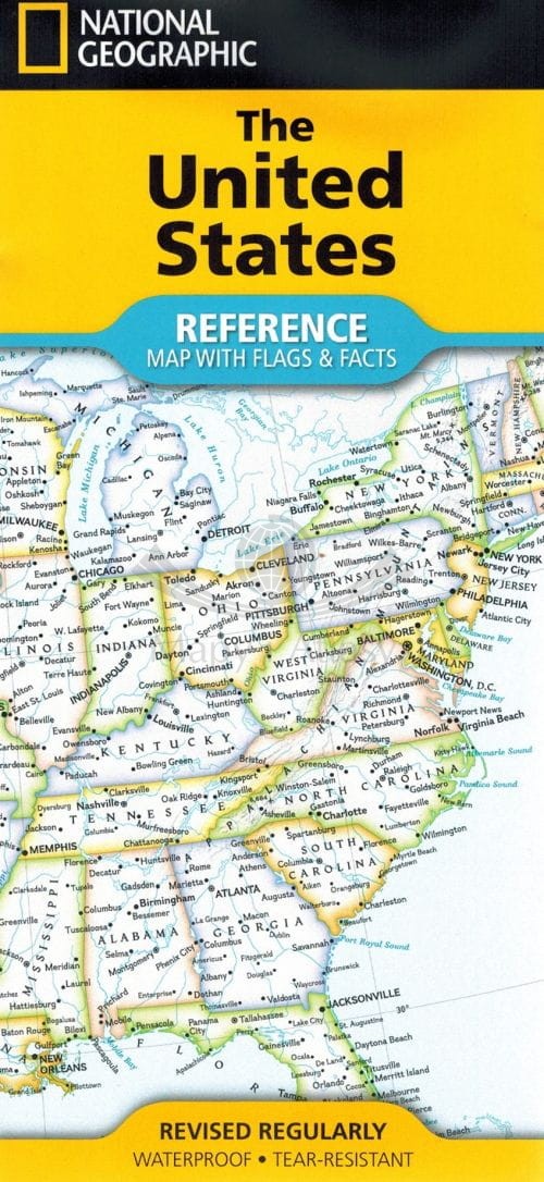 Stany Zjednoczone / USA.  Wodoodporna mapa fizyczno-administracyjna. National Geographic