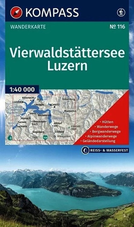 Vierwaldstattersee, Lucerna 1:40 000. Wodoodporna mapa turystyczna wydawnictwa Kompass. Okładka