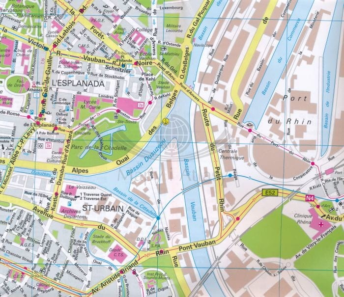 Strasburg 1:12 000. Wodoodporny plan miasta wydawnictwa Marco Polo. Fragment