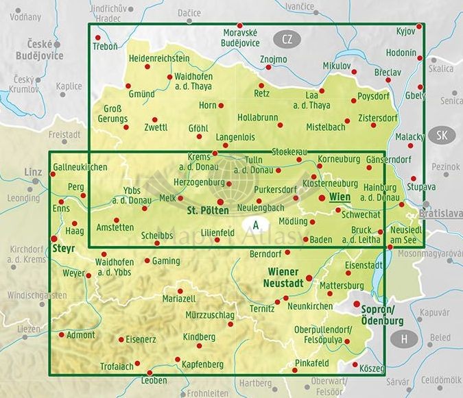 Dolna Austria 1:150 000. Mapa samochodowo-turystyczna /11/ wydawnictwa Freytag & Berndt. Zasięg