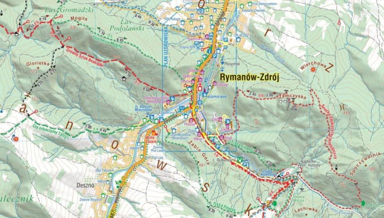 Iwonicz-Zdrój, Rymanów-Zdrój oraz okolice. Mapa turystyczna / Plan miasta wydawnictwa Compass. Fragment