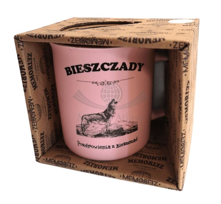 Bieszczady. Kubek ceramiczny 300 ml. Kolor różowy. Opakowanie