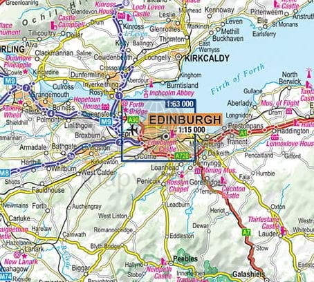 Edynburg. Laminowana mapa / Plan miasta + Miniprzewodnik wydawnictwa ExpressMap. Zasięg