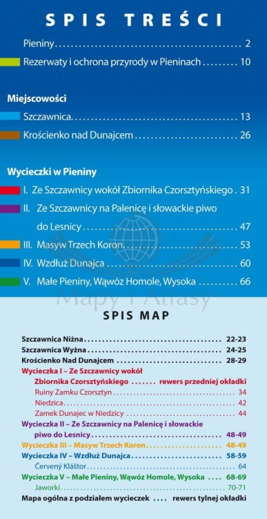 Pieniny, Szczawnica, Krościenko nad Dunajcem. Ilustrowany przewodnik z mapami wydawnictwa Galileos. Spis treści