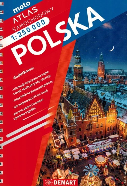 Polska 1:250 000. Atlas samochodowo-turystyczny wydawnictwa Demart. Okładka