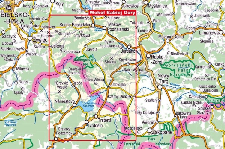 Wokół Babiej Góry / Babia Góra. Beskid Żywiecki, Orawa. Mapa turystyczna wydawnictwa Compass. Zasięg