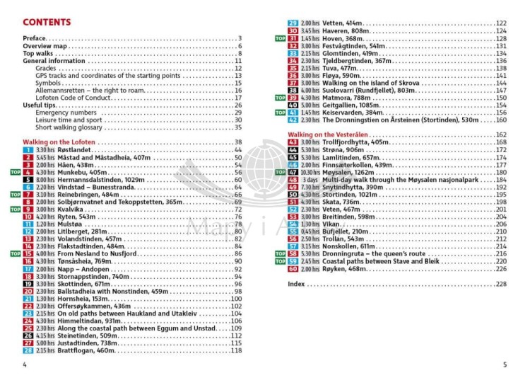 Lofoty: 60 tras pieszych / Lofoten: 60 walks. Przewodnik wydawnictwa Rother. Spis treści