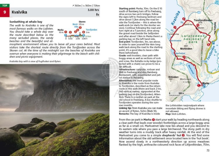 Lofoty: 60 tras pieszych / Lofoten: 60 walks. Przewodnik wydawnictwa Rother. Przykładowe strony 1
