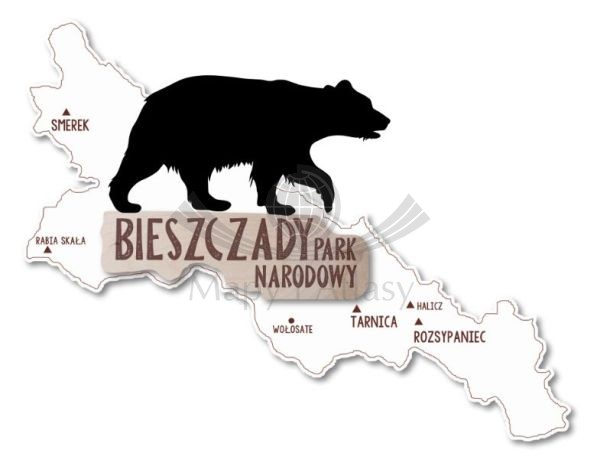 Magnes drewniany "Bieszczady. Park Narodowy - niedźwiedź"