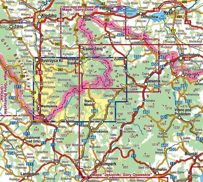 Masyw Śnieżnika, Góry Bialskie 1:35 000. Mapa turystyczna wydawnictwa Compass. Zasięg