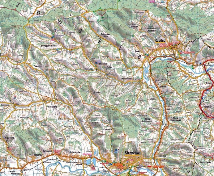 Pogórze Strzyżowskie. Jasło, Krosno, Dukla. Mapa turystyczna wydawnictwa Compass. Fragment