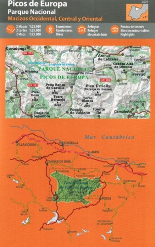 Picos de Europa 1:25 000. Zestaw dwóch map samochodowo-turystycznych wydawnictwa Editorial Alpina. Okładka - zasięg