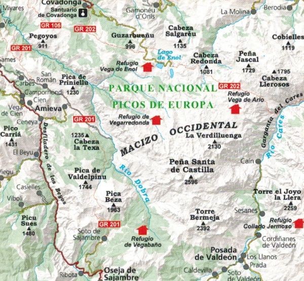 Picos de Europa 1:25 000. Zestaw dwóch map samochodowo-turystycznych wydawnictwa Editorial Alpina. Mapa 2 - Zasięg