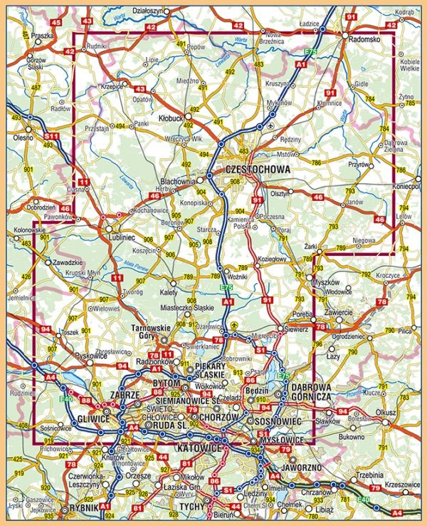Śląskie - część północna. Mapa turystyczno-rowerowa wydawnictwa Compass. Zasięg
