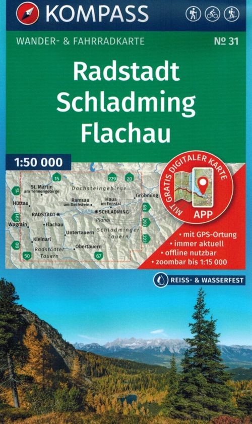 Radstadt, Schladming, Flachau, Dachstein, Niskie Taury. Wodoodporna mapa turystyczna 31. Wyd. 2025. Kompass