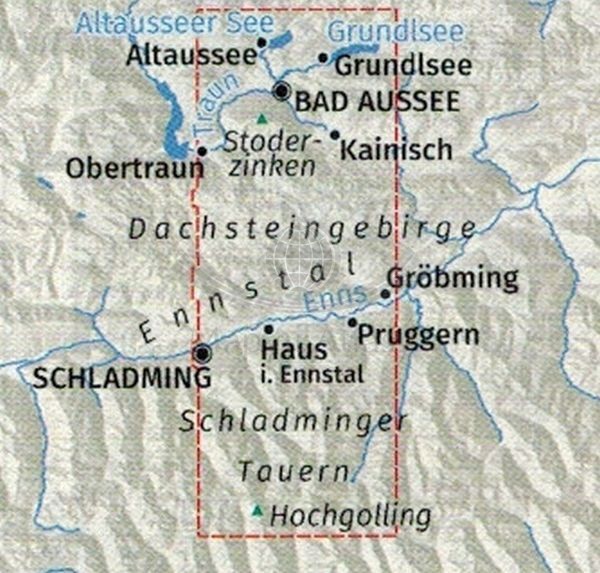 Niskie Taury. Dachsteingebirge, Schladminger Tauern. Zestaw trzech map turystycznych 293 wydawnictwa Kompass. Mapa 2 - zasięg