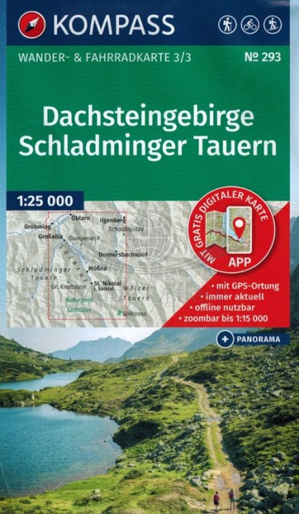 Niskie Taury. Dachsteingebirge, Schladminger Tauern. Zestaw trzech map turystycznych 293 wydawnictwa Kompass. Mapa 3 - okładka