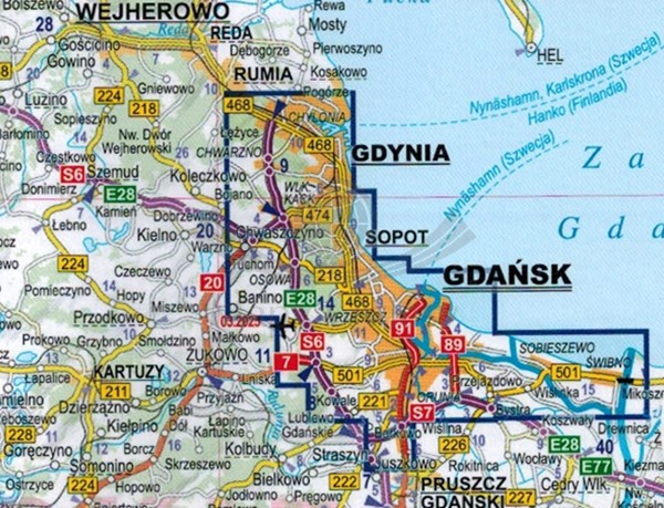Trójmiasto. Gdańsk, Gdynia, Sopot 1:26 000. Foliowana mapa / Plan miasta wydawnictwa ExpressMap. Zasięg