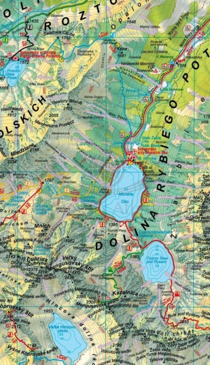 Tatry Wysokie i Bielskie, słowackie i polskie. Laminowana mapa turystyczna wydawnictwa Tatra Plan. Fragment
