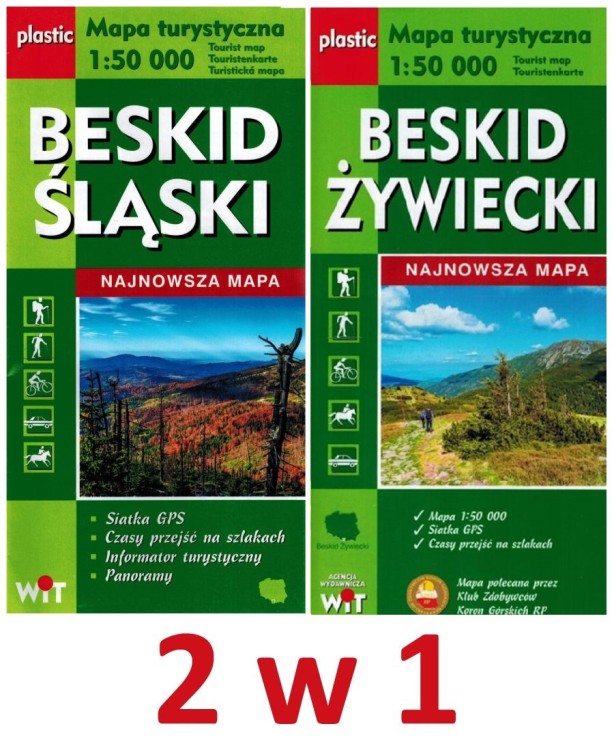 Beskid Śląski i Żywiecki 1:50 000. Zestaw 2 laminowanych map turystycznych wydawnictwa WiT