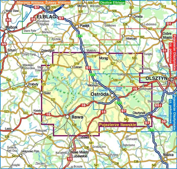 Pojezierze Iławskie 1:50 000. Laminowana mapa turystyczna wydawnictwa Compass. Zasięg