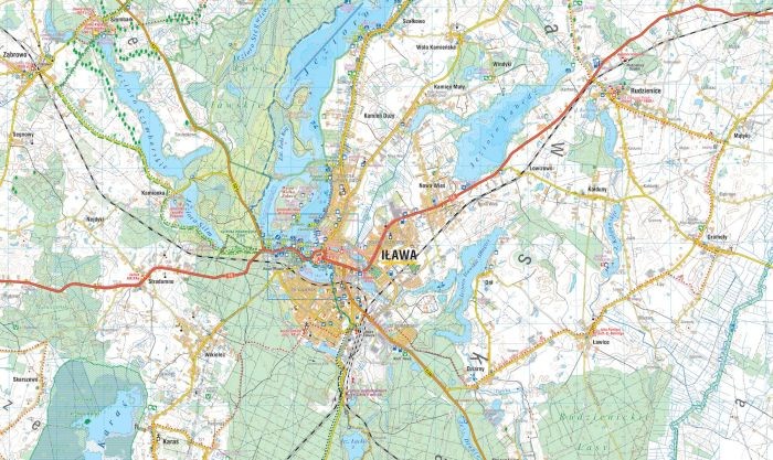 Pojezierze Iławskie 1:50 000. Laminowana mapa turystyczna wydawnictwa Compass. Fragment