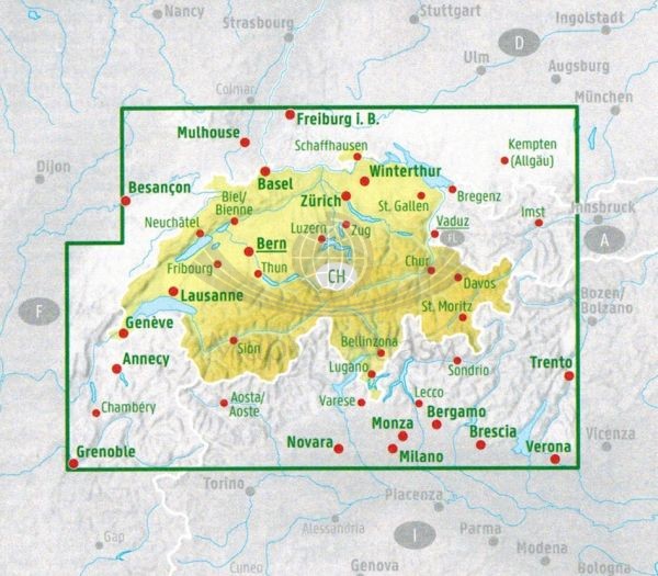 Szwajcaria 1:400 000. Mapa samochodowo-turystyczna. Freytag &amp; Berndt. Zasięg