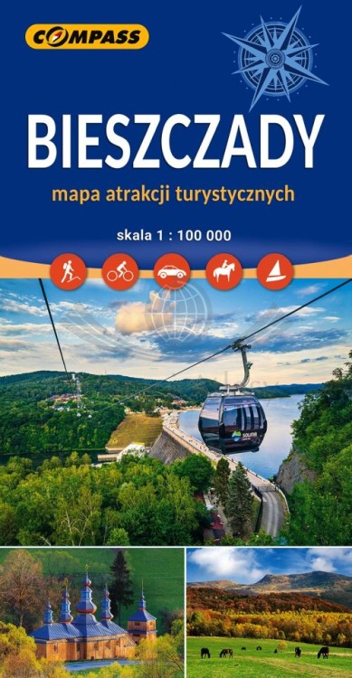 Bieszczady 1:100 000. Mapa atrakcji turystycznych wydawnictwa Compass. Okładka