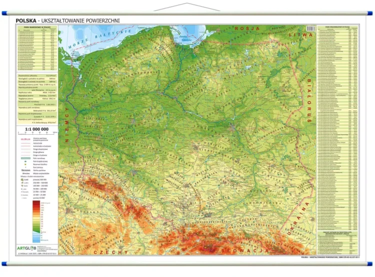Polska 1:1 000 000. Dwustronna mapa ścienna. Administracyjna i fizyczna. Strona fizyczna