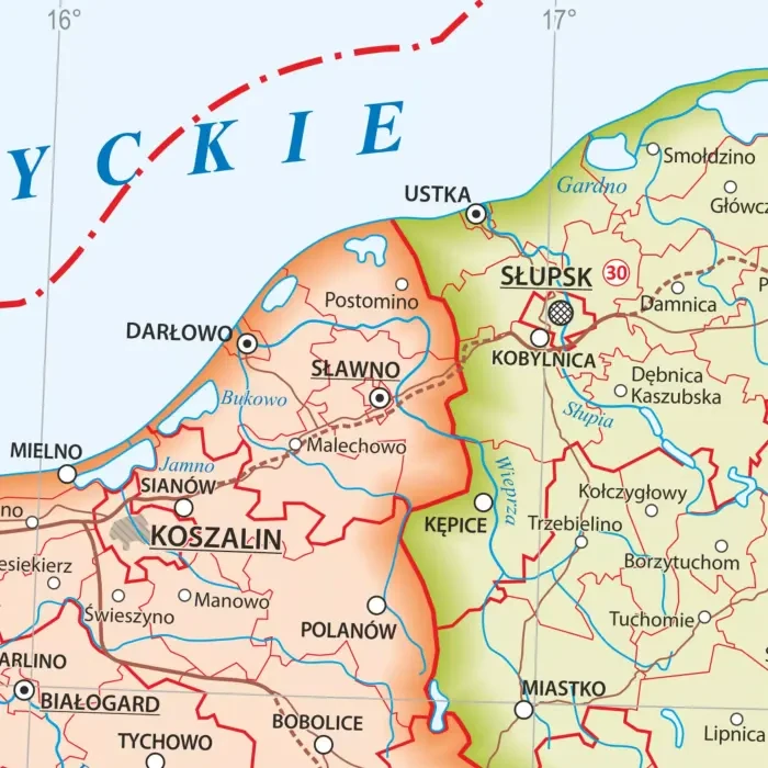 Polska 1:1 000 000. Dwustronna mapa ścienna. Administracyjna i fizyczna. Strona administracyjna - fragment 1