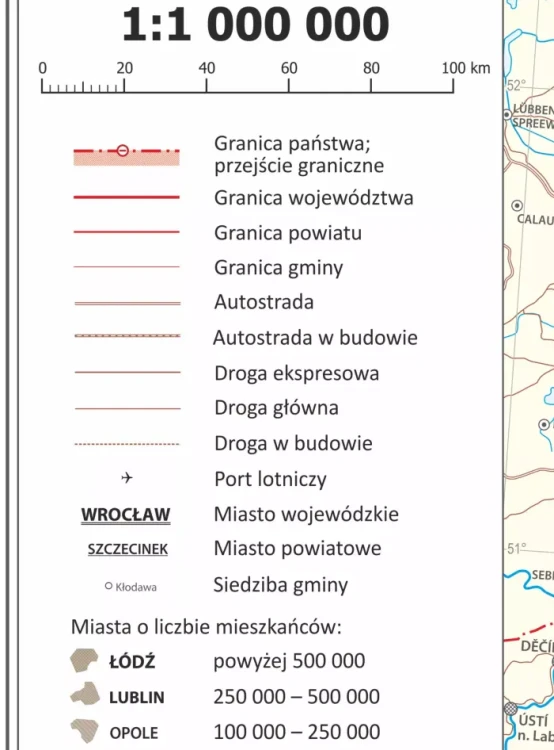 Polska 1:1 000 000. Dwustronna mapa ścienna. Administracyjna i fizyczna. Strona administracyjna - legenda 1
