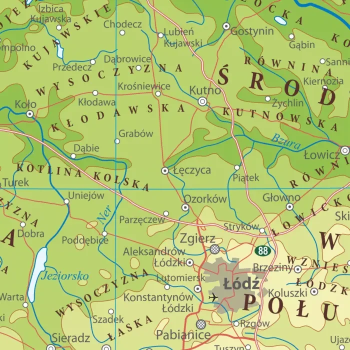 Polska 1:1 000 000. Dwustronna mapa ścienna. Administracyjna i fizyczna. Strona fizyczna - fragment 2